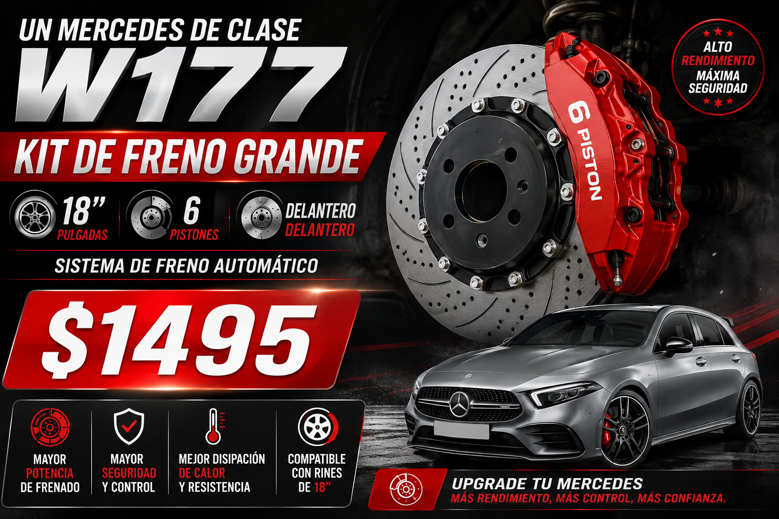 Kit de Freno Grande 6 Pistones para Mercedes-Benz W177 | Delantero | Rines de 18"