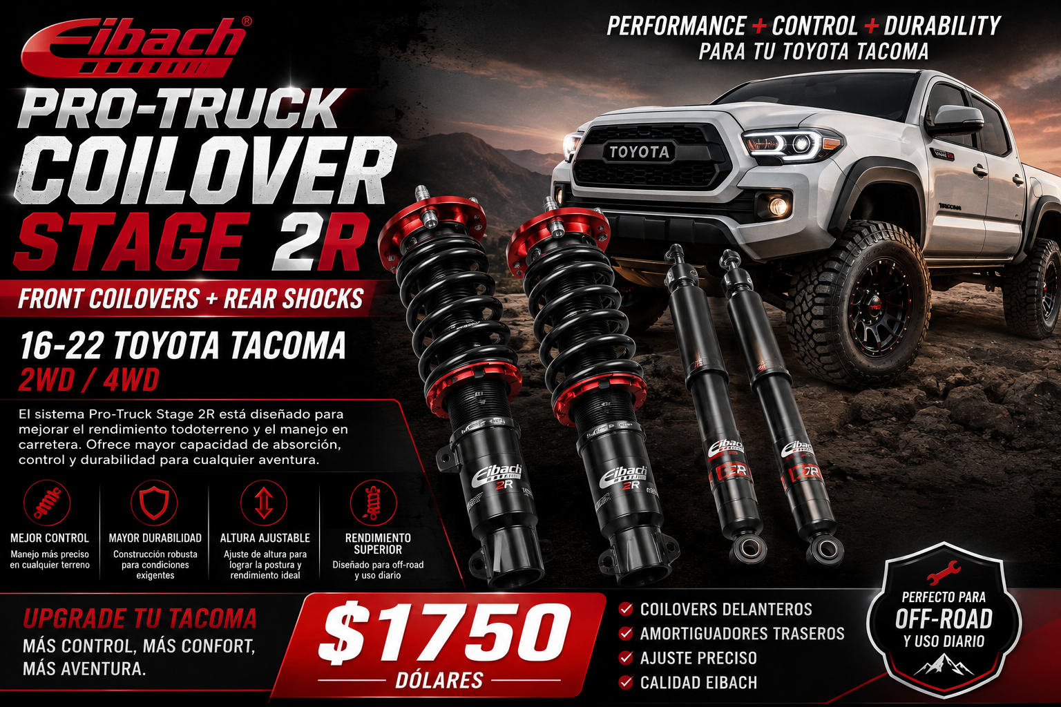 Eibach Pro-Truck Coilover Stage 2R – Toyota Tacoma 2016-2022